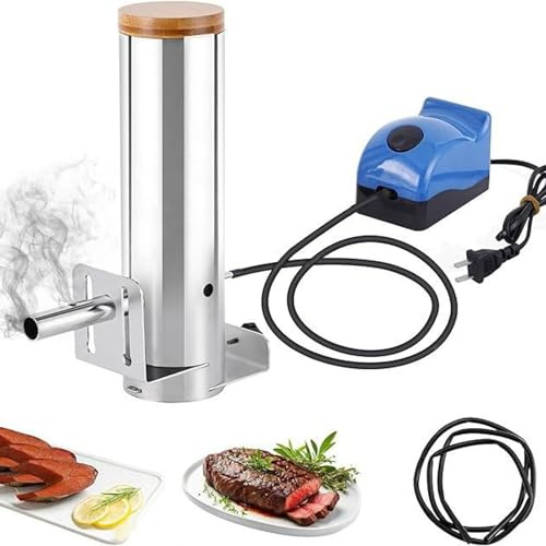 Pellet Smoker, Heiß- und Kaltrauchgenerator mit Deckel und Luftpumpe, tragbarer elektrischer Grill, einstellbare Rauchmenge für geräuchertes Fleisch, Fisch, Käse, Gemüse