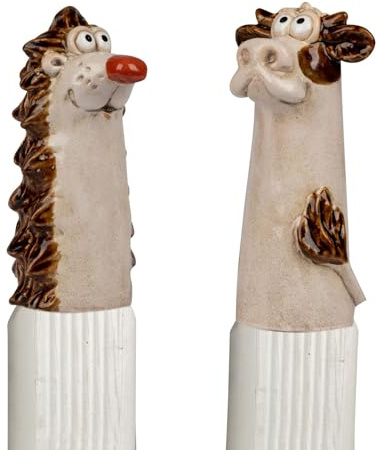 formano Zaundeko 2er Set Igel und Kuh 20 cm Figur Steinzeug handbemalt Lustige Zaunfiguren für Garten Balkon Terrasse wetterfest Sommerliche Gartendeko zum Aufstecken