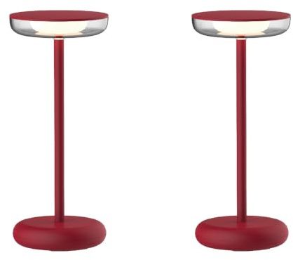 Luxus Europe - Tischlampe Mykonos - 2er-Set Bordeaux - Kabellose Outdoor-Tischlampe – USB-C wiederaufladbar – Dimmbar – Warmweiß – Wasserfest