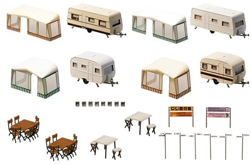FALLER Camping-Wohnwagen-Set Modellbausatz mit 169 Einzelteilen 88 x 51 x 28 mm, 56 x 48 x 27 mm I Modelleisenbahn Zubehör H0 I Modelleisenbahn H0