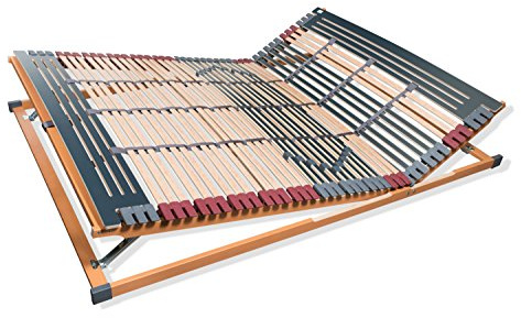 7 Zonen Lattenrost Rhodos® KF, Kopf- und Fußteil verstellbar, 44 Leisten, Triokautschukkappen, Querholme BUCHE massiv, Mittelgurt, fertig montiert, TÜV/GS Gesichert Geprüft ID 1111212908, 140 x 210 cm