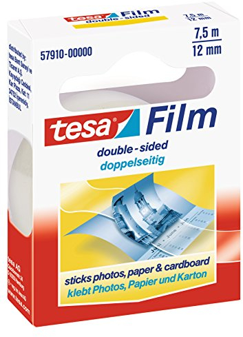 Tesa - Nastro biadesivo perfetto per foto e carta, 10 m x 15 mm, in scatola di metallo, 7,5 m x 12 mm
