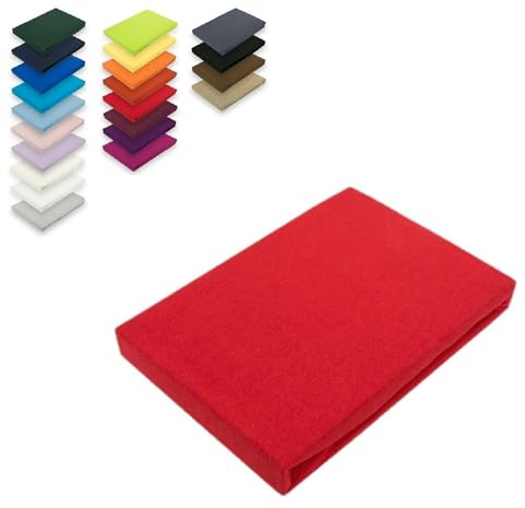 EXKLUSIV HEIMTEXTIL Topper Jersey Spannbettlaken 100% Baumwolle Öko - Tex Zertifiziert, Markenqualität, Steghöhe bis 12 cm, 200x220 cm Rot