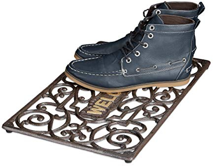 Relaxdays Tapis de porte rustique Rectangle, 2 x 52 x 32,5 cm, Paillasson en fonte style Art Nouveau Tapis de sol Tapis robuste revêtu par poudre en métal, antidérapant, bronze