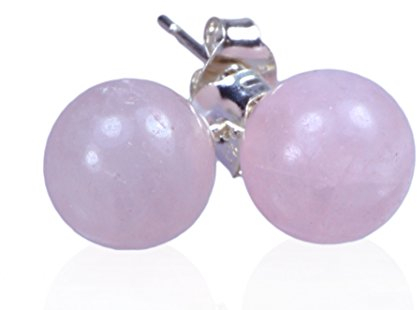 Edelstein Ohrstecker in 925er Silber | Kugel/Perle 6 mm Durchmesser | Ohrringe mit Verschluss (Rosenquarz)