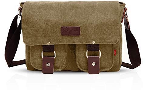 FANDARE Neu Retro Messenger Bag Umhängetasche Schultertasche 14 Zoll Laptoprucksäcke Herren Tasche Kuriertasche Multifunktions Canvas Braun