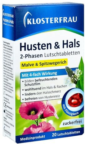 Klosterfrau Broncholind 2-Phasen Lutschtabletten | 20 Stück | Husten & Hals | Mit Malve und Spritzwegerich | zuckerfrei