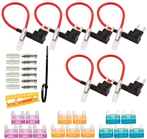 GTIWUNG 32V Add-A-Circuit Fusible Adaptateur, Petite Lame Porte-fusible Voiture,Ajouter un Circuit Fusible Robinet Piggy Back Lame Porte-fusible,avec Fusible à Lame Miniature et Extracteur