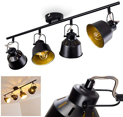 HOFSTEIN Deckenleuchte Safari, Deckenlampe aus Metall in Schwarz/Gold, 4-flammig, mit verstellbaren Strahlern, 4 x E14-Fassung, Spot im Retro/Vintage Design, ohne Leuchtmittel