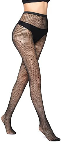 Medias de red para mujer, diseño de rejilla, color negro Negro Polkadot Talla única