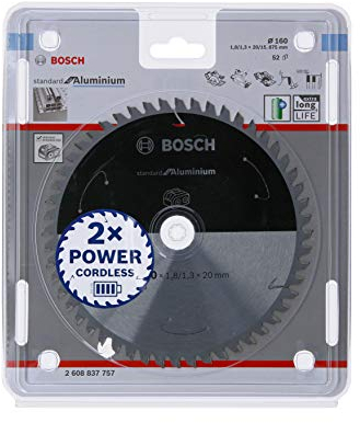 Bosch Professional Lama per sega circolare Standard for Aluminium (alluminio, 160 x 20/15.875 x 1.8 mm, 52 denti, accessorio per sega circolare a batteria)