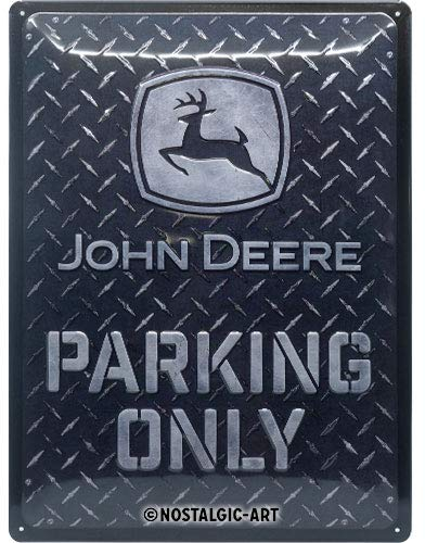 Nostalgic-Art Retro Blechschild, John Deere – Parking Only Diamond Plate – Geschenk-Idee für Traktor-Fans, aus Metall, Vintage-Design, 30 x 40 cm