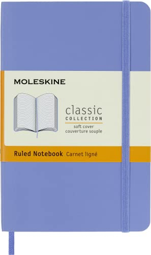 Moleskine - Klassisches Notizbuch, Liniertes Notizbuch, Weicher Einband und Elastischer Verschluss, Pocket Format 9 x 14 cm, Farbe Hortensienblau, 192 Seiten