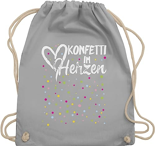 Turnbeutel Rucksack - & Fasching - Taschen - Konfetti im Herzen Karneval I - Unisize - Hellgrau - tasche für wurfmaterial karnevalsbeutel faschings herz beutel karnevalstasche karnevals confetti