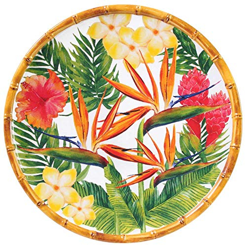 Les Jardins de la Comtesse - Grande Assiette Plate Motif Fleur Jaune Verte Rose - Assiette en Mélamine du Service de Table Fleurs Exotiques - Collection Vaisselle MelARTmine - Ø 28 cm