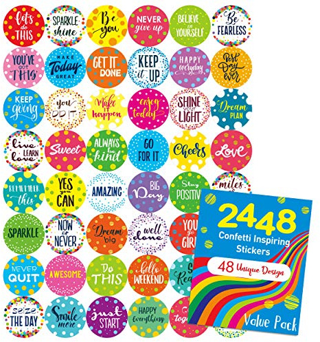 2448 Stücke Lehrer Belohnung Ermutigung Konfetti Aufkleber Superpaket in 48 Designs (englische Version, Durchmesser 2,5 cm)