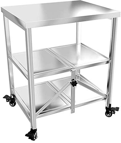 GZD Folding Kitchen Cart,Salon Hairdressing Trolley Microwave Oven Storage Rack with Wheels Stainless Steel Serving Trolley Island Cart,45 * 60 * 80cm