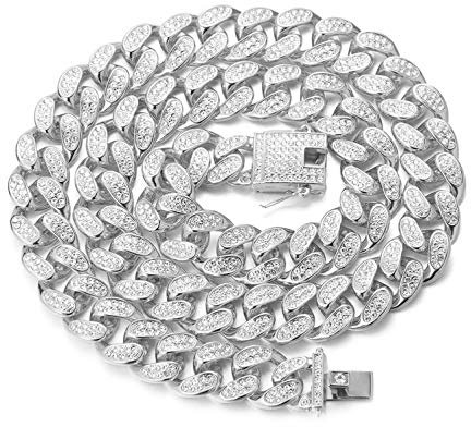 Halukakah Goldkette für Herrren Männer,20MM Kubanische Kette Iced Out Platin Weißgold Überzogen Halsband Halskette 75cm,Labordiamanten Hand Eingelegt,mit Geschenkbox