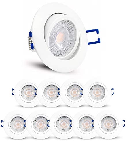 linovum 10 Stück ATESA LED Einbauleuchte weiß schwenkbar flach inkl wechselbarem 5W LED Modul warmweiß - Einbauspot rund 230V