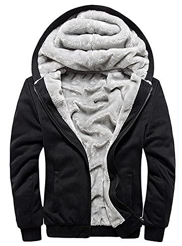 AOTORR Men's Hoodies Full Zip Fleece Jacket Coat Winter Warm Oversized Zip Up Hooded Top with Pockets Black L