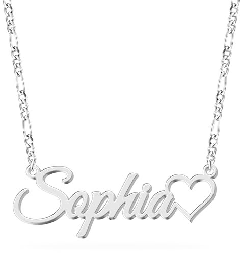 UMAGICBOX Custom Name Necklace with Heart - Personalized Jewelry in Stainless Steel or Sterling Silver - Gift for Birthdays, Valentine, Mother's Day - Keepsake for Wife, Girlfriend,Mom,Sister (Silver)