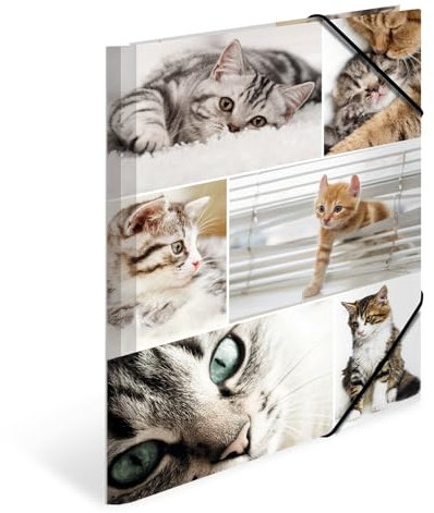 HERMA Sammelmappen A4 Katzen Set, 3 Stück, Kinder Eckspanner-Mappen aus Pappe mit Tier Motiv, Gummizug, Innenklappen und Innendruck für Jungen und Mädchen
