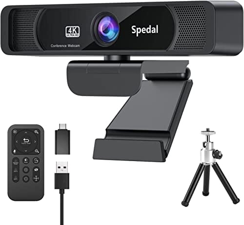 Spedal HD 4K Webcam con Micrófono y Trípode, Cámara Web Gran Angular de 120 ° con Control Remoto, Cámara Web de Transmisión para Conferencias de PC Mac, Compatible con Skype Zoom Facetime