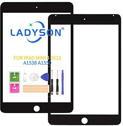 Nuevo para IPAD MINI 4 2015 reemplazo de pantalla 7.9 pulgadas A1550 A1538 frontal exterior panel LCD lente reparación kit con herramientas (no táctil digitalizador) (negro)