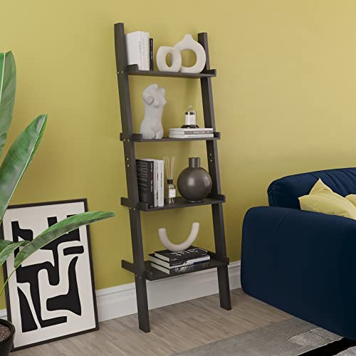 Vida Designs York 4 Tier Ladder Bookcase Leaning Display Shelf Unit Living Room Office Furniture (Black)