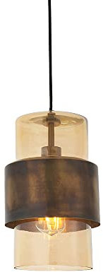 Antique Brass Ceiling Pendant Light - Champagne Glass Shade Single Bulb Fitting | Steel & Glass Construction - Bulb Not Included - Requires 10W LED E27-806 Lumens - Dimmable Lighting