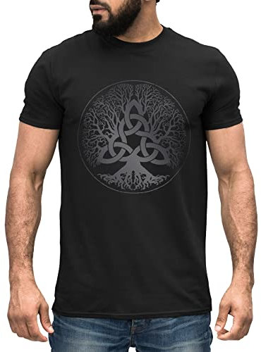 Neverless® Herren T-Shirt Yggdrasil Weltenbaum nordische Mythologie Asgard Götter Wikinger Kelten Germanen schwarz-grau 5XL