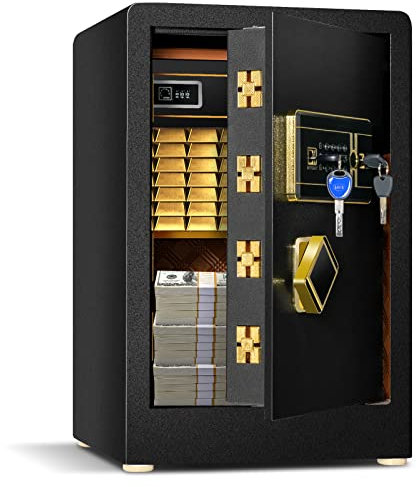 COSTWAY Safe Box, Electronic Steel Security Cabinet with 3 Opening Ways, Built-in Safe, Alarm System, Digital Keypad, Anti-peeping Design & 4 Keys for Home Office (with Built-in Safe, 38x36x58cm)