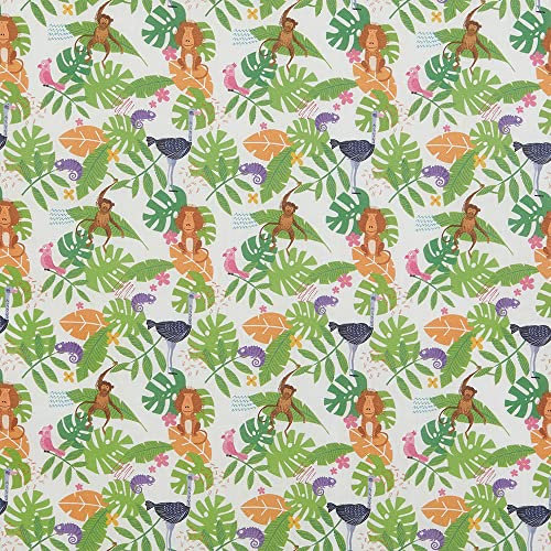 Kt KILOtela - Patchwork-Stoff, Baumwolle, Digitaldruck, Nähen, Basteln, 140 cm Breite, Länge 50 in 50 cm, Tiere, Dschungel, Overall, Mehrfarbig