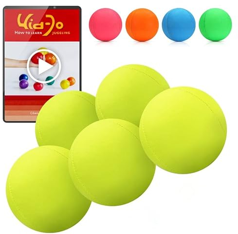 Juggle Dream 5X Pro Thud Jonglierbälle - Set mit 5 professionellen Jonglierbällen mit kostenlosem Online-Lernvideo, für Anfänger und Experten (Gelb)
