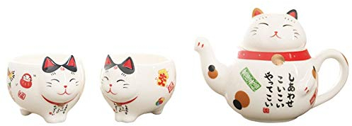 YANYUESHOP Set di Tazze da tè Lucky Cat, Carina Creativa Maneki Neko Tazza da teiera in Ceramica con Gatto Adorabile, teiera con colino, Regalo per la Decorazione della Cucina di casa