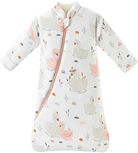 Baby Winter Sleeping Bag 3.5 Tog Removable Long Sleeves Kids Sleeping Sack Swaddle Cute Rabbit Unisex Boys Girls Wearable Blanket Grow Bag