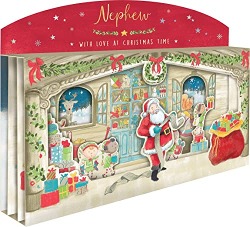 Amazing Nephew Spectacular 3D Santa Scene Christmas Card Freestanding Cards XSPT020