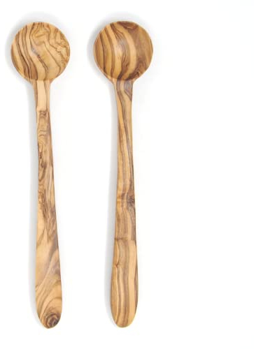 BeldiNest Set di 2 cucchiai da frullato in legno di ulivo con manico lungo, 17,8 cm, cucchiaini da tè freddo, cucchiaini da caffè, gelato, yogurt e cocktail