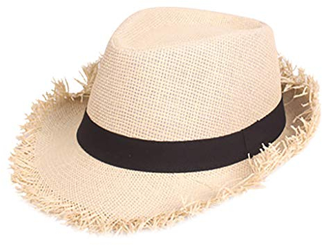 Unisex Panama Strohhut Fedora Strandhut mit Ausgefransten Kanten Anti-UV Sonnenhut Atmungsaktiv Outdoor Fischerhut Sonnenhut Westernhut Sommerhut