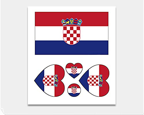 INTEROOKIE Kinder umweltfreundliche Hände, Weltflaggen-Gesichts-Tattoo-Aufkleber, WM-herzförmige wasserdichte Gesichtsaufkleber, Tattoo-Aufkleber (Kroatien (10 Stück))