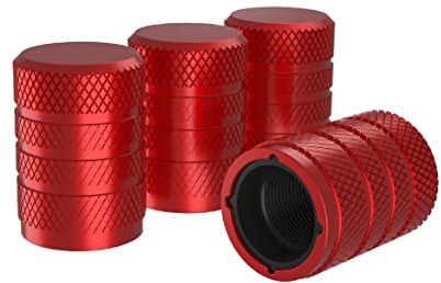 Marcraft Korrosionsbeständige (rot) Aluminium-Reifenrad-Ventilkappen Staubkappen (4 Stück) Universal für Autos, SUVs, Fahrräder, Motorräder, LKWs | Kunststoffeinsatz | Anschrauben