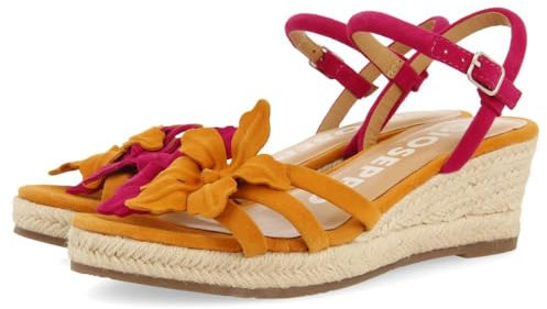GIOSEPPO Sandalias DE Piel Color Fucsia Y Naranja con Adorno DE Flor Y CUÑA DE Yute para Mujer SAMSULA