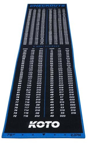 KOTO - Carpet Checkout Blau, 237x60cm Dartmatte, Schutz Bodens & Dartpfeile, Mit Score-Indikation + Oche