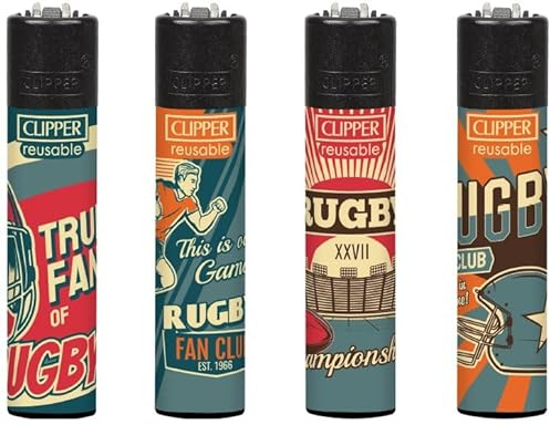 Clipper Feuerzeug 4er Set: (Retro Rugby)
