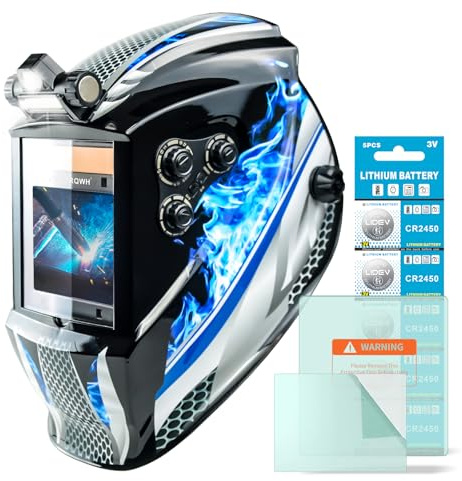 TRQWH Large View Auto Darkening Welding Helmet with Light True Color Solar Powered Welding Hood with 4 Arc Sensor Adjustable Wide Shade Range 4~5-8/9-13 Welder Mask for TIG MIG ARC Weld