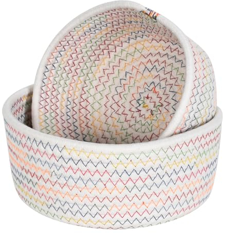 2er Set Aufbewahrungskorb Baumwollseil Geflochten Aufbewahrung Körbe Badezimmer Wickeltisch Zubehör Flechtkorb Organizer Organisations Baumwolle für Deko Kinderzimmer, Cremeweiss