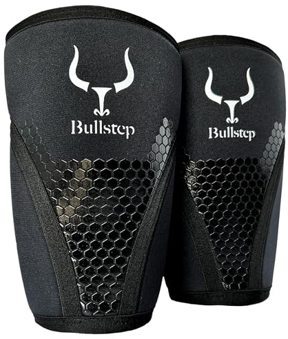Bullstep - Kniebandage Kraftsport 7mm Neopren | Knee Sleeves Powerlifting | Kniebandagen Bodybuilding für Crossfit | Kniebandagen Gewichtheben | Kniebandage Gym | Knie Kompressionsbandage (M)
