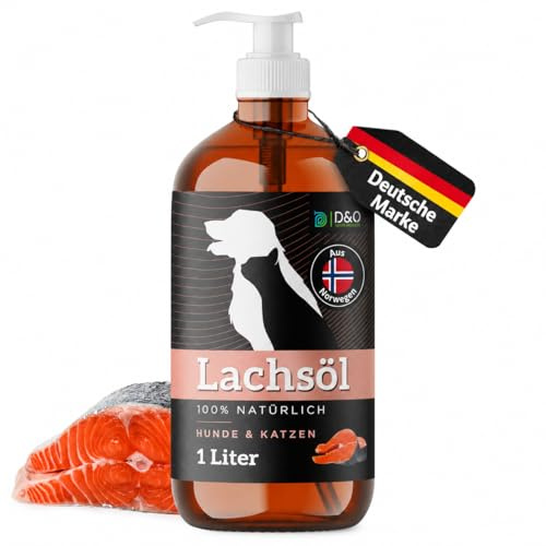 D&O Nature Products Lachsöl Hunde 1L in praktischer Flasche mit Pumpspender | Fellpflege Katze mit Omega 3 & 6, norwegisches Lachs Öl 100% natürlich, Fischöl für Hunde, Salmon Oil for Dogs Fish Oil