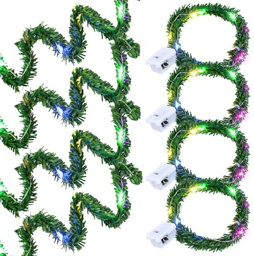 4 Stück Puppenhaus Mini LED Lichterkette 0.4m,Bunte Weihnachten Beleuchtet,Wichtelzubehör,Wichtelhaus Weihnachtsdeko,Miniatur Lichterkette Wichtel,Puppenhaus Möbel Leuchte