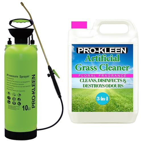 Pro-Kleen Artificial Grass Cleaner 5L and Disinfectant With 10Ltr Pump Sprayer - Concentrate: Makes 15 Litres - for Homes with Dogs. Cleans, Deodorises & Leaves a Fresh Fragrance (Floral)